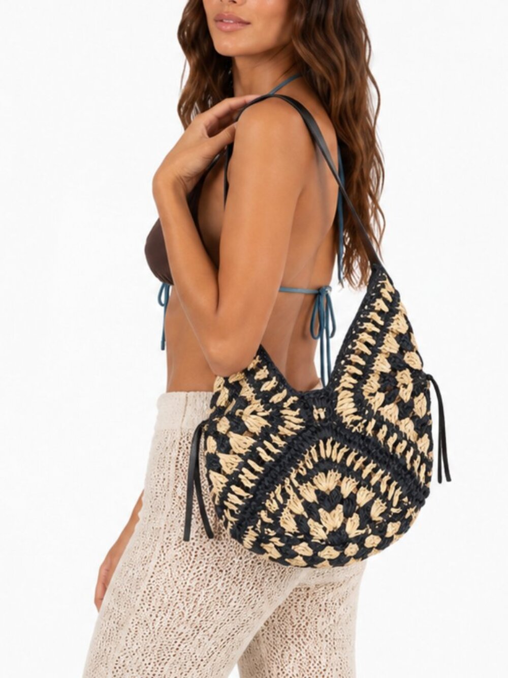 NWOT Woven Straw Crochet Hobo Bag Shoulder Purse Medium